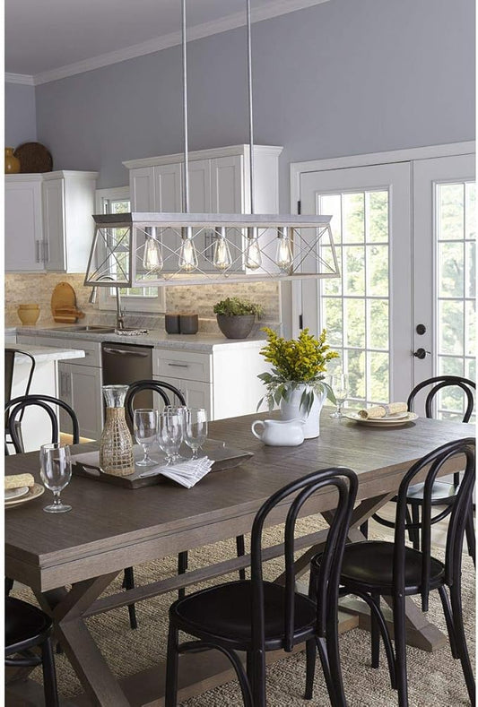 Progress Lighting Briarwood Collection 5-Light Dining Room Light Fixture, Farmhouse Style Modern Chandelier for Kitchen and Dining Room, 38" by 9", Bleached Oak