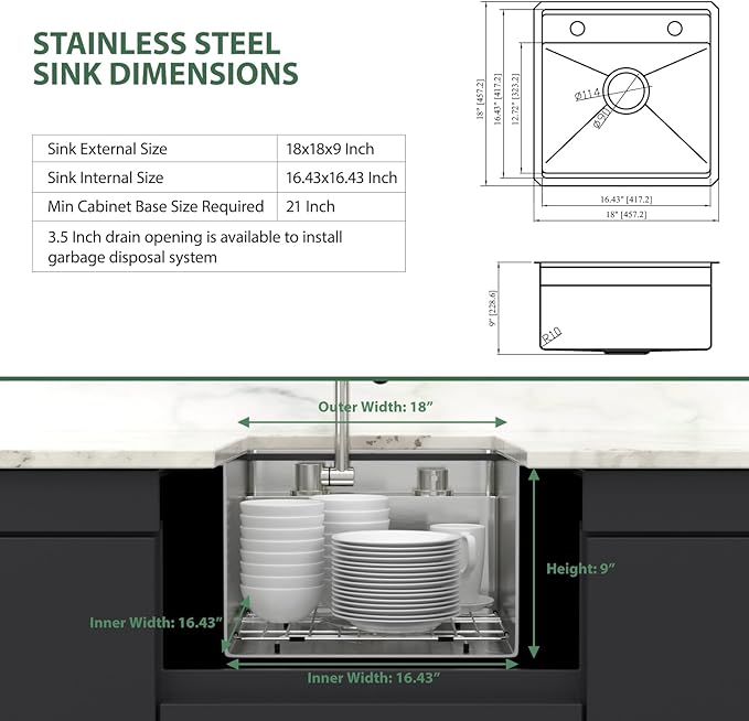 18 x 18 Inch Outdoor Sink Undermount RV Sink Workstation 16 Gauge Stainless Steel Single Bowl Handmade Outdoor Kitchen Sinks With Folding Faucet 18"x18"x9"