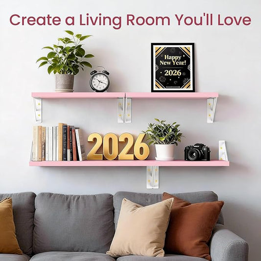 BAYKA Wall Shelves for Bedroom Decor, Pink Floating Wall Shelf for Living Room Kitchen Storage,Mounted Rustic Wood Shelves for Kids Books, Corner Shelf for Bathroom(16in,Set of 4)
