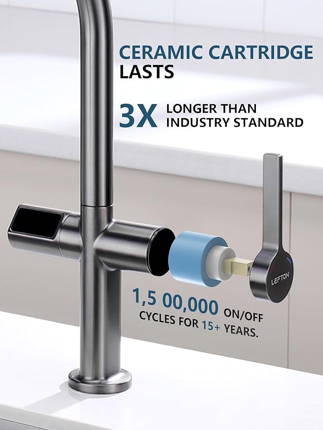 Lefton Touchless Pull-Out Kitchen Faucet, Hands Free Motion Sensor Activated, Battery-Free Temperature Display, KF2206 (Contemporary, Grey)