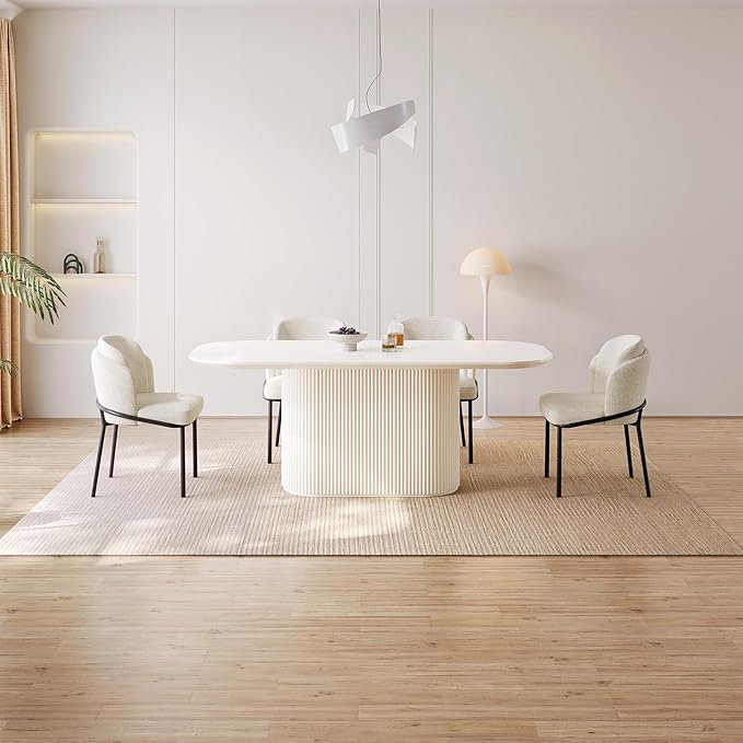 70" Oval Modern Dining Table Set for 4, Dining Room Table with 4 Chairs for Kitchen, Living Room, 5 Piece Kitchen Table 4 Seaters Dinner Table Set, Cream White