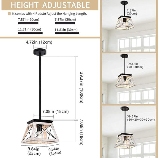 Farmhouse Pendant Light Kitchen Island, One Light Metal Hanging Light Fixture, Industrial Over Sink Light Fixture, Trapezoidal Shape Rustic Kitchen Light for Dining Room, Entryway, Hallway