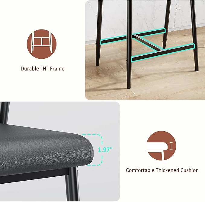 GarveeHome Bar Stools Set of 8 with Arms, 26" Modern 8pcs Counter Height Metal Barstools Set with Back & Footrest, Upholstered Wider Seat, Sturdy Frame, for Counter Bar, Kitchen Island, Retro Black