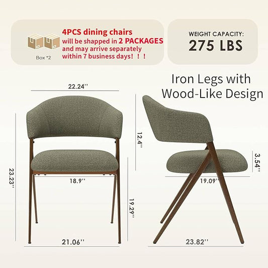 COLAMY Dining Chairs Set of 4, Modern Fabric Upholstered Dining Room Kitchen Side Chairs with Iron Legs, Open Back and Padded Seat, for Living Room/Restaurant/Cafe, Green