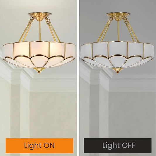 Vintage Pendant Light Fixture, 4-Light Semi Flush Mount Ceiling Light, Handmade Glass Ceiling Light Fixture for Foyer Entryway Stairway (Antique)