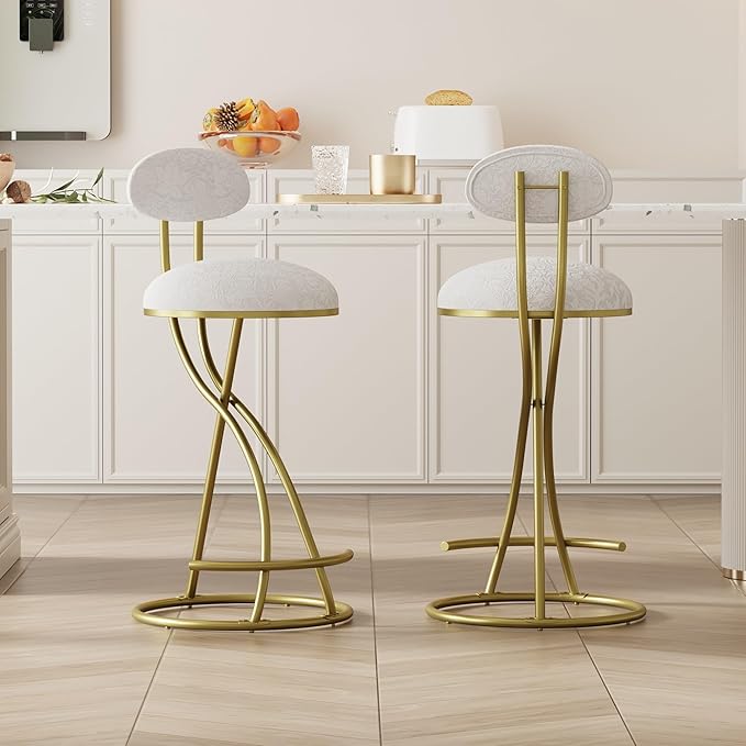 Bar Stools Upholstered Counter Height Barstools for Kitchen Island,Set of 2,Modern PU Leather Dining Chairs with Footrest,for Living Room