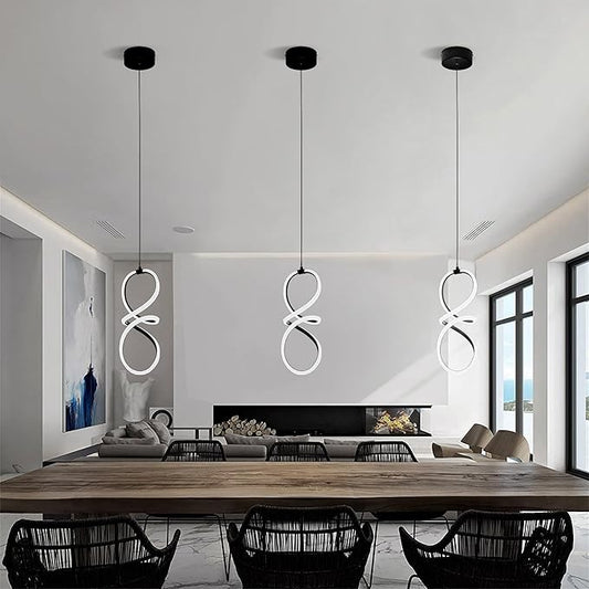MAYNA Spiral Led Pendant Light Fixture,Modern Led Chandelier, 6000K Adjustable Height Hanging Light Fixture for Kitchen Living Room Bedroom Cafe Table, 1 Pack (Black)