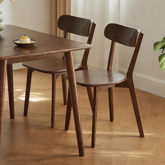 Walnut Solid Wood Dining Chairs Set of 6 – FAS-Grade North American Oak, Mid Century Modern Curved Back, 400 lbs Heavy Duty for Restaurant, Kitchen & Home