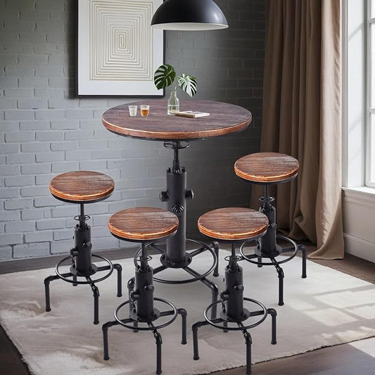 Kitchen Table Set, 3 Piece Pub Table Set, Modern Round bar Table and Stools for 2, Bistro Bar Height Table Industrial Bar Stools Height Adjustable Easy Assemble for Kitchen Dining