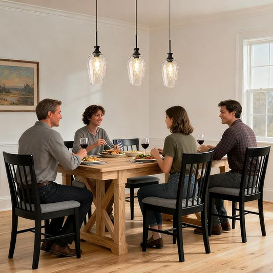 Modern Kitchen Pendant Lights,1-Light Black Pendant Light Fixtures with Hand-Blown Clear Glass Light Fixture for Kitchen Island Sink Dining Room Bedroom Hallway, E26 Bulb Not Includes