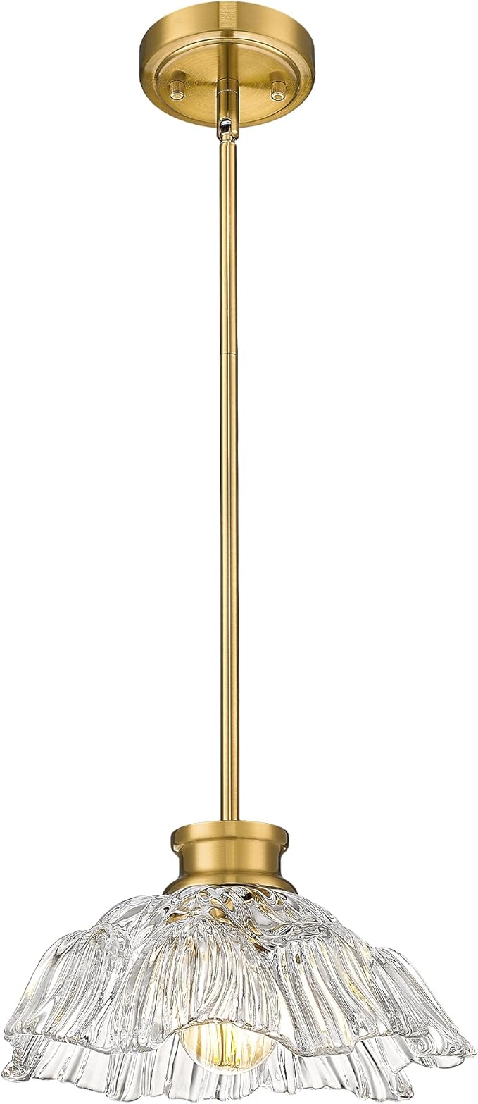 Gold Pendant Light, HWH Kitchen Island Lighting for Living Rooms, Dining Room, Modern Pendant Light Fixture with Clear Flower Glass, Brushed Gold Finish, 5HJX112MIL BG