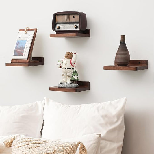 Small Floating Shelf, 5x6 Inch Display Ledges for Wall,Mini Shelves,Rustic Wood Shelf for Bedroom Living Room Bathroom Kitchen (6, Light Walnut)