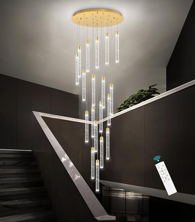 19-Light Long Large Modern Led Crystal Chandeliers Modern Spiral Chandeliers High Ceilings Chandelier for Staircase Foyer Gold