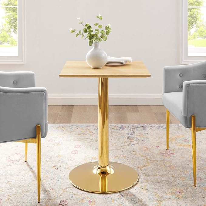 Modway Verne Square Wood Grain 24" Dining Table in Gold Natural