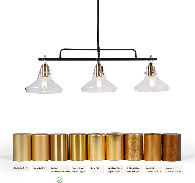 KSANA Dining Room Chandelier, Black and Gold Linear Chandelier Pool Table Light 3 Light Kitchen Island Lights with Seeded Glass for Dining Room, Kitchen Living Room
