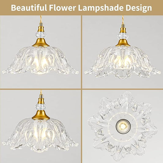 1 Piece Vintage Chandelier Light Fixtures with Crystal Glass Shade,Matte Brass Finish Pendant Light for Kitchen Island, Hanging Light Fixture for Dining Room, Hallway, Living Room, Bedroom