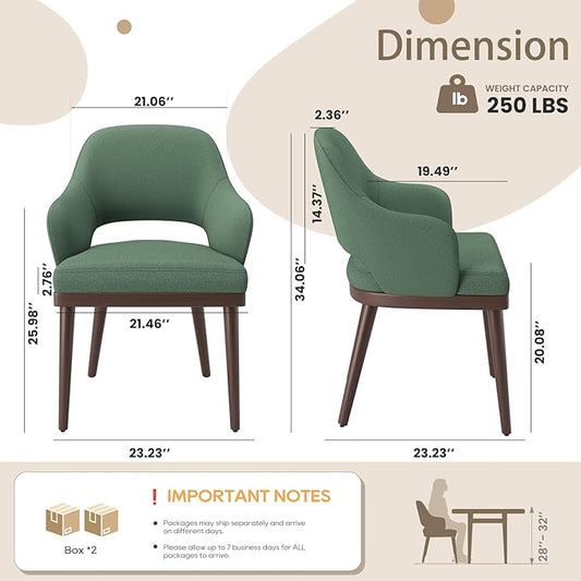 MALOL Wooden Dining Chairs Set of 4, Modern Fabric Upholstered Dining Room Chair, Kitchen Side Chairs, Farmhouse Dinner Chair with Open Back for Kitchen, Green
