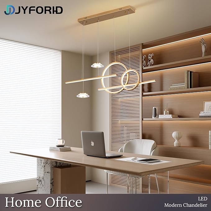 Modern Gold LED Dining Room Light Fixture with Remote Control, 38.5" 38W 3-Color Temp Stepless Dimmable Island Pendant Lights, Hanging Adjustable Linear Chandelier for Kitchen Bar