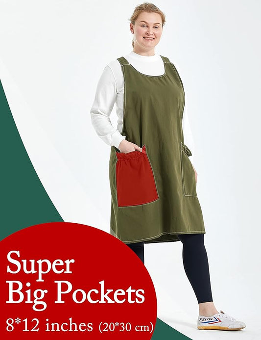 Big Plus Size Aprons for Women with Pockets Cotton Linen Baking Kitchen Cooking
