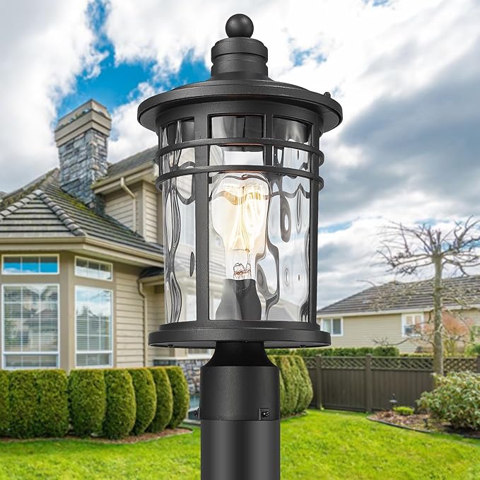 Darkaway 2 Pack Large Outdoor Post Lights Lamp Posts Outdoor Lighting, 17inch Aluminum Post Lights Outdoor Light Fixtures with Water Ripple Glass for Patio Yard Garden