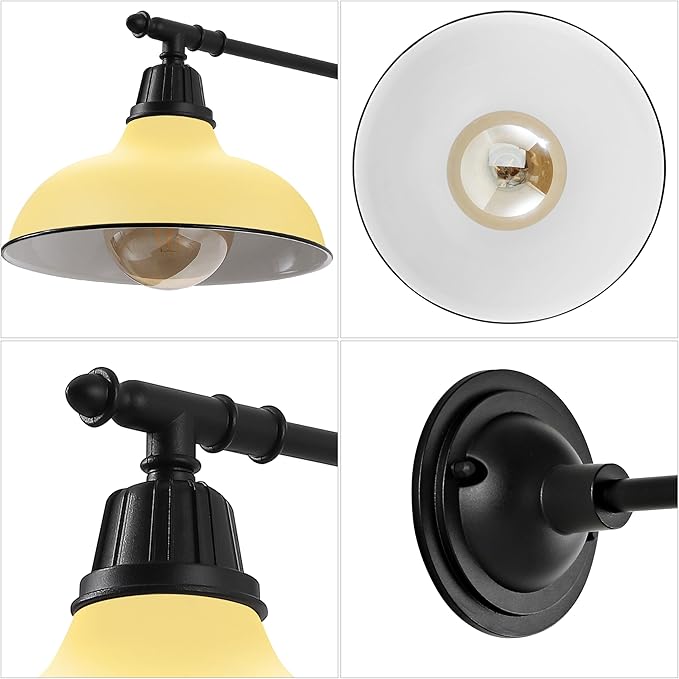 JONATHAN Y 12.25" Matte Yellow/Black 1-Light Industrial Farmhouse Outdoor Sconce, Iron Wall Light with LED Bulb, Metal Bowl Shade, Vintage Porch Lamp for Entryway Patio Kitchen (JYL7615H)