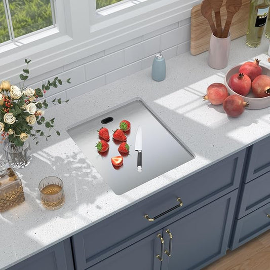 Outdoor Sink and Faucet - Beslend 17x19x9 Inch Undermount Bar Sink With Folding Faucet and Cover 16 Gauge Stainless Steel Single Bowl Sink Indoor Outdoor