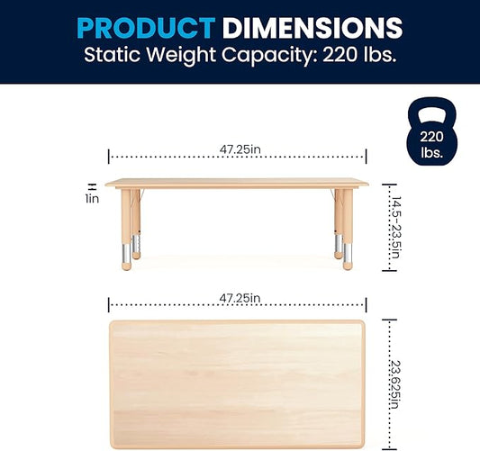 Flash Furniture Wren Adjustable Classroom Activity Table for School and Home, Plastic Activity Table for Kids, 23.625" W x 47.25" L, Natural
