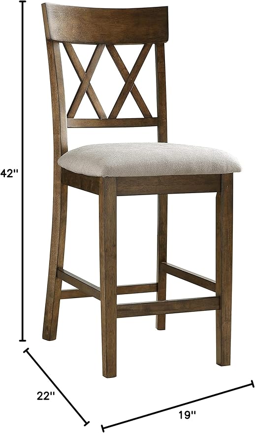 Lexicon Counter Height Stools Set of 2 - Attis Kitchen Counter Stools Set of 2, Upholstered Padded 25.5" Seat Height, Sturdy Solid Wood, Farmhouse Kitchen Chairs, Cross Back, Easy Assembly, Light Oak