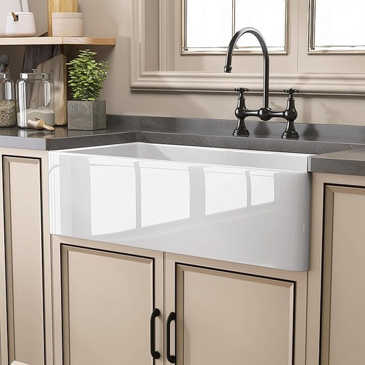 Farmhouse Sink 30 inch Undermount Fireclay Farm Kitchen Sink Single Bowl Apron Front Sinks Big Deep Capacity Accessory Kit Included