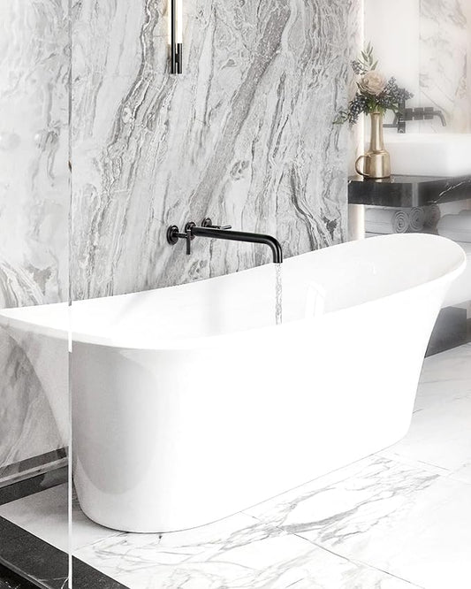 Wall Mount Tub Filler: WOWOW Oil Rubbed Bronze Bathtub Faucet Long Spout Reach, Bath Tub Filler Faucet 2 Handle Wall Mounted Bathtub Faucets with Brass Rough in Valve Included Wall Mounted Tub Faucet