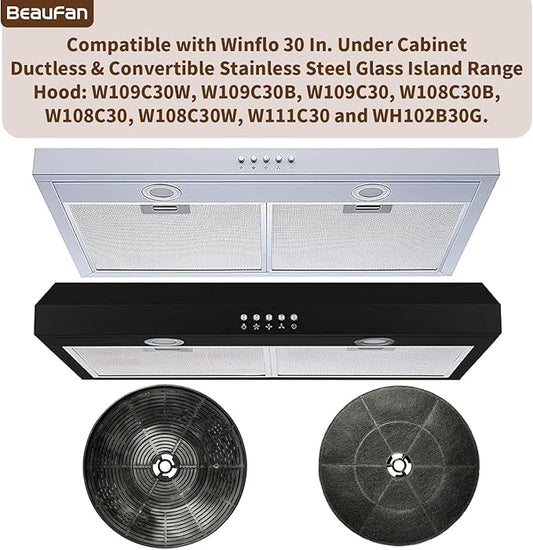 4 WRHF004S2 Carbon Charcoal Filters Compatible with Winflo 30 In. Convertible Under Cabinet Ductless/Stainless Steel Glass Island Range Hood