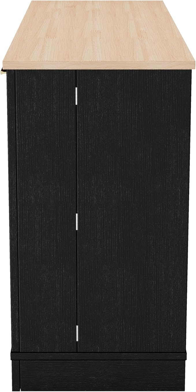 MERITLINE Modern Storage Sideboard with Door w/Storage Rack, Kitchen Island with Adjustable Shelves, 3-Tier Pull-Out Rack and Drawer - Multi-Functional Cabinet for Kitchen, Living Room (Black)