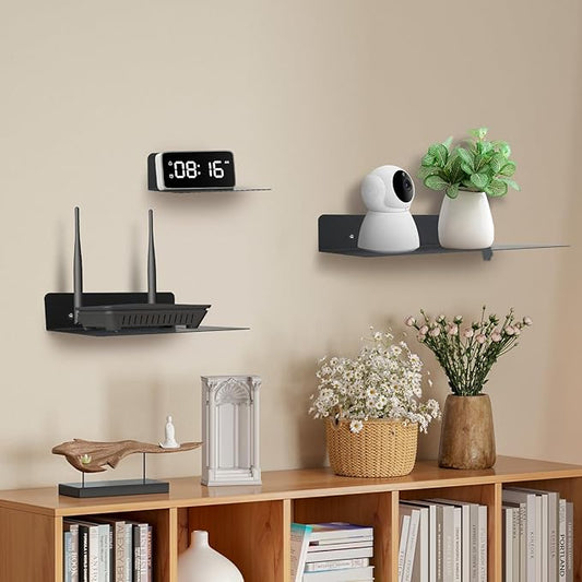 Steel Floating Shelves for Wall,Small Wall Shelf,Suitable for Bedroom, Living Room, Bathroom, Kitchen, Office (Black, 2Pack 4.72x6.1 in)