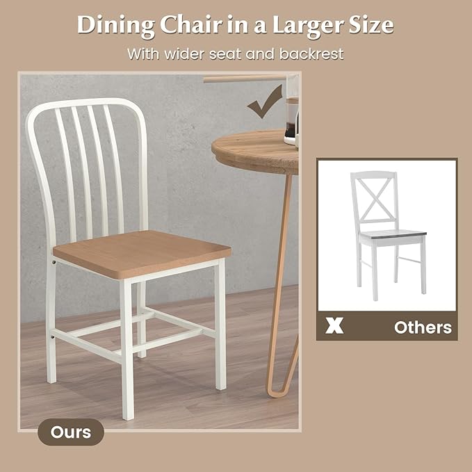 Giantex Dining Chairs Set of 4, Farmhouse Kitchen Chairs with Slat Back, Solid Metal Frame, Dining Side Chairs w/Extra Wide Wooden Seat 18" x 17"(L x W), Heavy Duty Armless Dining Room Chairs, Beige