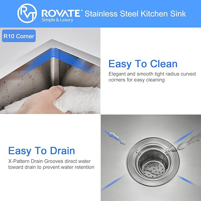 Bar Sink, ROVATE 13 x 15 inch Undermount Bar or Kitchen Sink, Handmade Single Bowl T-304 Stainless Steel Small Wet Bar Sinks