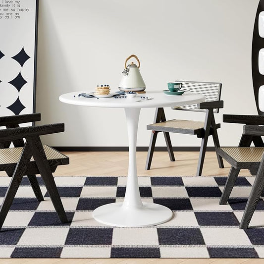 Recximi White Round Dining Table for 2 Person, 24 Inch Small Tulip Table with Metal Pedestal for Living Room, Mid Century Modern Kitchen Table for Kitchen, Office, Pub, Bar, Bistro, Circle Cafe Tables