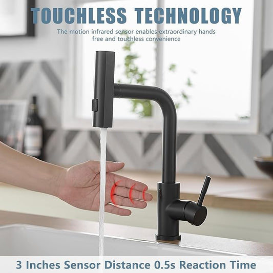 GIMILI Matte Black Touchless Kitchen Faucet with Pull Down Sprayer, 15โ Hight Single Hole Handle Kitchen Sink Faucets