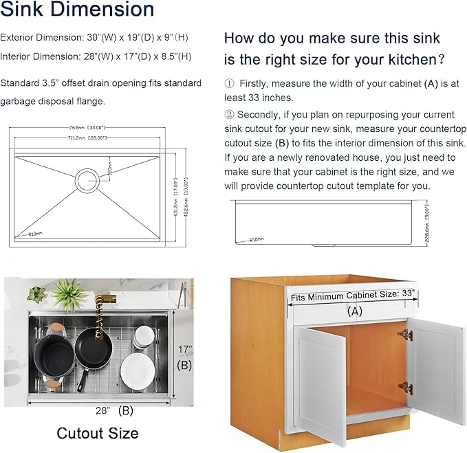 30-inch Workstation Undermount Kitchen Sink - CELAENO Handmade Stainless Steel Kitchen Sink 18 Gauge with Ledge, R10 Radius Corners Single Bowl Kitchen Sinks is equipped with various accessories