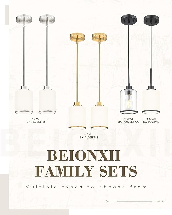 Beionxii 2 Pack Brushed Gold Pendant Lights Kitchen Island, Modern Kitchen Pendant Lighting Over Island, Hanging Lights with Milk Glass for Sink, Dining Room, Entryway, BX-PL02BG-2
