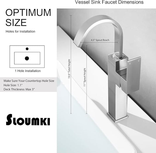 Brushed Nickel Single Handle Tall Bathroom Faucet,Vessel Sink Faucet Waterfall Bathroom Faucet Single Hole Lavatory Vanity Tap Single Hole Bar Sink Faucet with Pop Up Drain and Supply Lines,SL50044BN