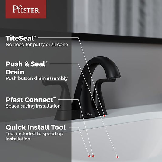 Pfister Willa Bathroom Sink Faucet, 4-Inch Centerset, 2-Handle, 3-Hole, NSF Certified, Spot Defense Matte Black Finish, LF048MALSDB