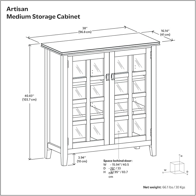 SIMPLIHOME Artisan SOLID WOOD 38 inch Wide Transitional Medium Storage Cabinet in Black for the Living Room, Entryway and Family Room