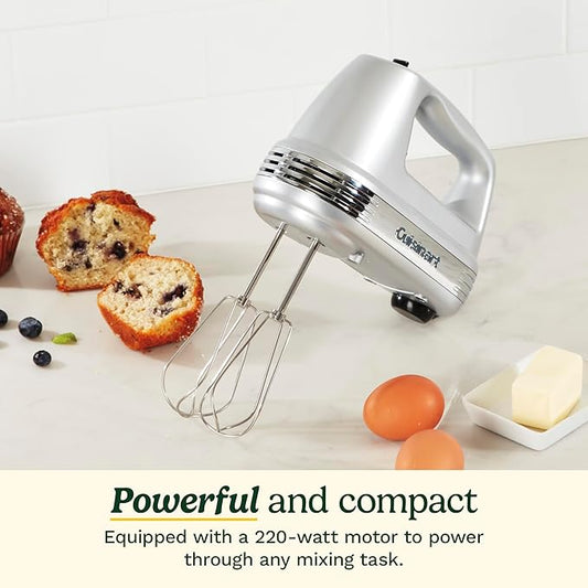 Cuisinart Power Advantage Plus 9-Speed Hand Mixer, 220W Motor, Electric Mixer with Dishwasher-Safe Beaters, Storage Case, HM-90BCS, Brushed Chrome