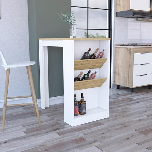Kitchen Island 41" H with 2 Bottle Organizers and Shelves Elegant Style Side Table for Wine Collection Practical
