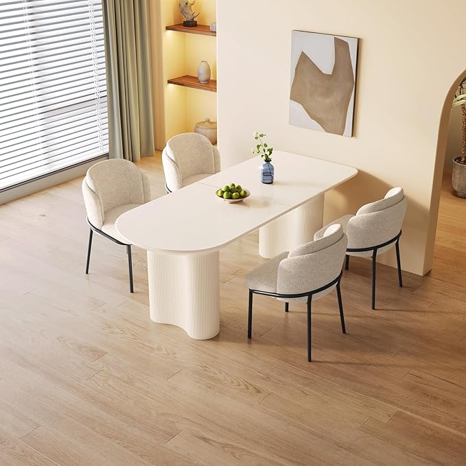 Guyii 70" Cream White Dining Table Set with 8 Chairs, Modern Kitchen Table, Indoor Use for Kitchen, Dining Room, Living Room, Small Spaces