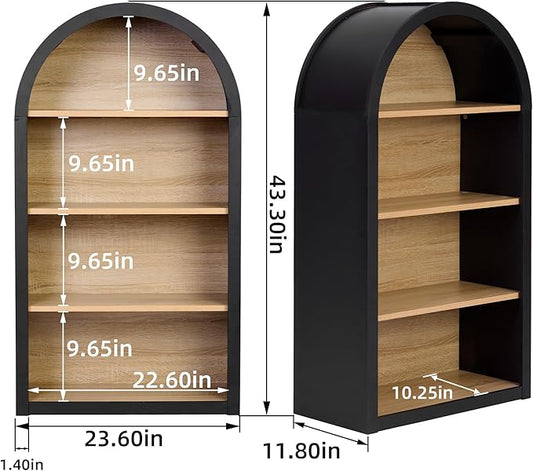 Ball & Cast 43" Tall Arched Storage Cabinet,Modern 4-Tier Wooden Display Cabinet with Open Shelves,Versatile Floor Bookcase Cabinet Organizer for Library,Living Room, Office, Black