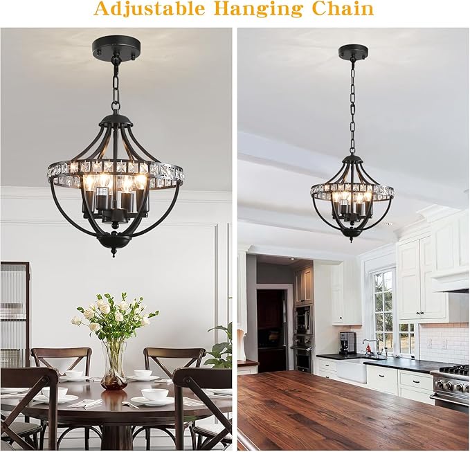 Farmhouse Crystal Ceiling Hanging Chandelier,16inch Black Rustic Vintage Pendant Light Fixture for Living Room Bedroom Dining Room Dining Foyer Kitchen Entry (5-Light)