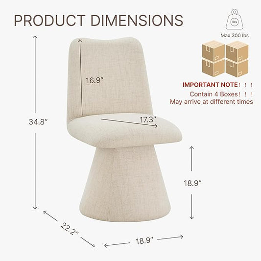 KISLOT Swivel Dining Chairs Set of 4, Modern Upholstered Dining Chair Mid Century Kitchen Chairs with High Back, 360 Degree Rotating Vanity Chair for Dining Room, Bedroom, Farmhouse, Sand
