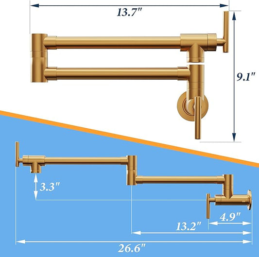 CENOSA Pot Filler Faucet Gold Commercial Wall Mount Stove Faucet Wall Mount Kitchen Sink Pot Filler Facuet