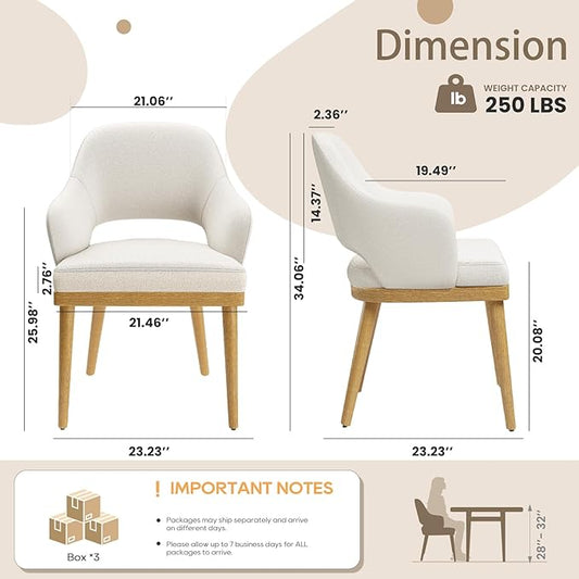 MALOL Wooden Dining Chairs Set of 6, Modern Fabric Upholstered Dining Room Chair, Kitchen Side Chairs, Farmhouse Dinner Chair with Open Back for Kitchen, Beige